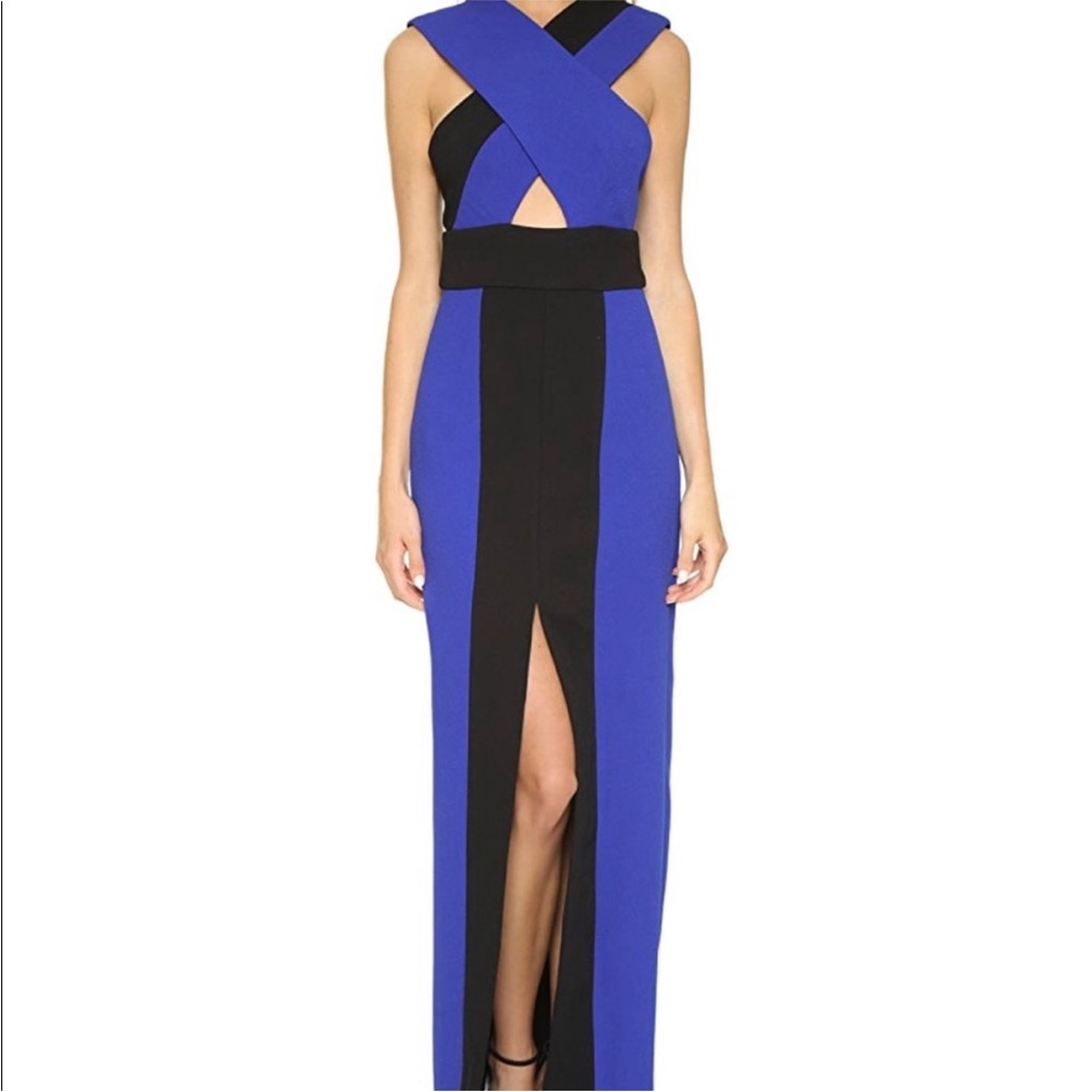 Solace London Blue and Black Cross‑Front Maxi Dress with Front Slit
